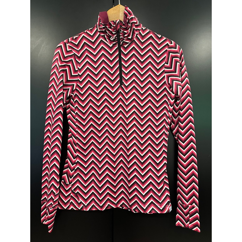 GG Blue Women Pink Chevron Quarter Zip Long Sleeve Athletic Golf Top Small